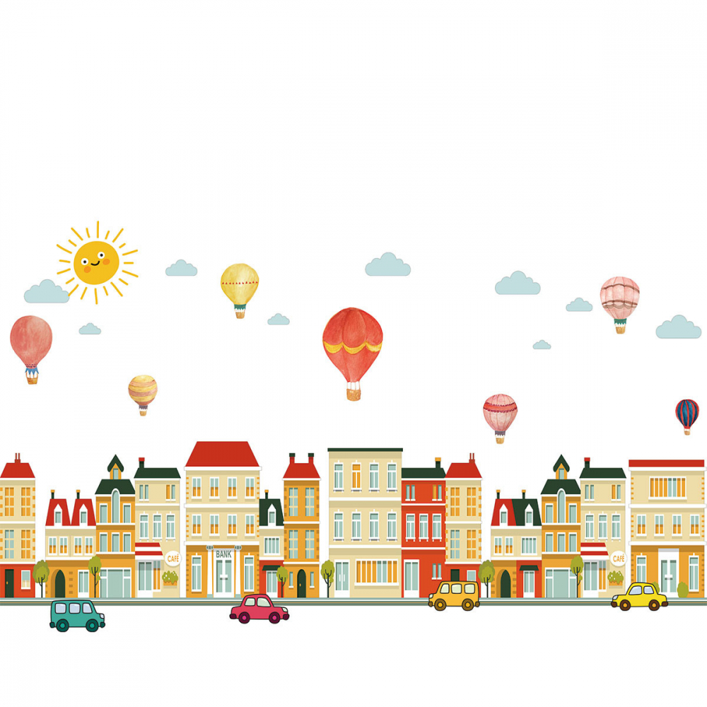Sticker Decorativ Cladiri si Baloane cu Aer Cald, 50 x 70cm, Autoadeziv, CBD CORAL BEST DEALS Caramiziu deschis 50 cm [1]