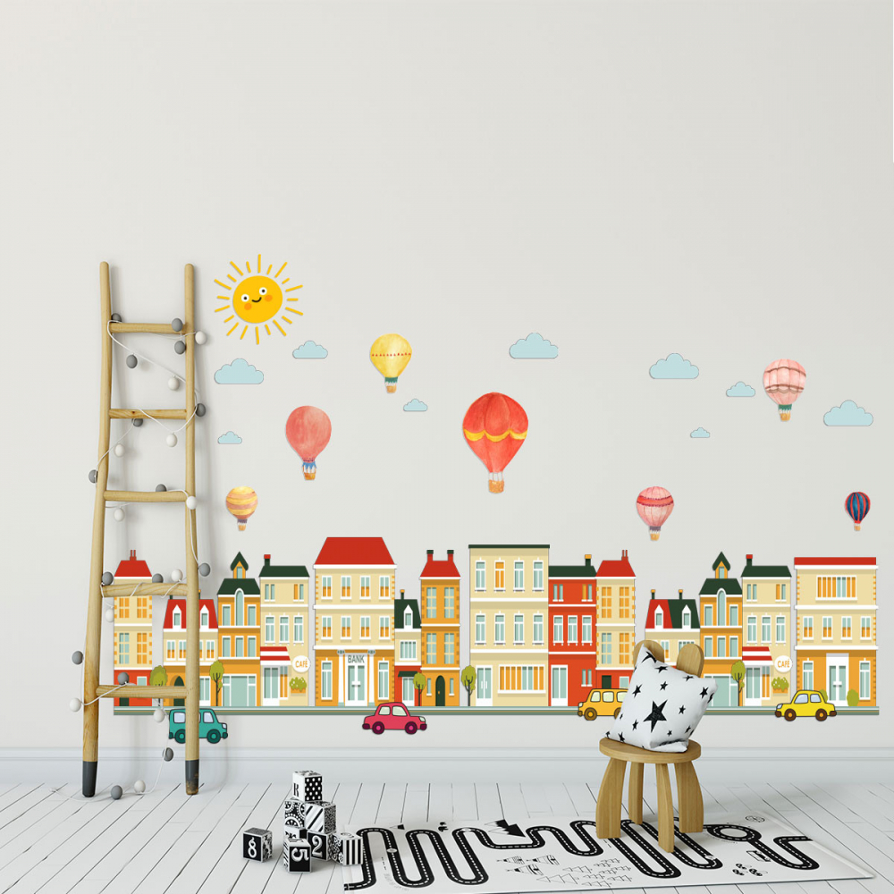 Sticker Decorativ Cladiri si Baloane cu Aer Cald, 50 x 70cm, Autoadeziv, CBD CORAL BEST DEALS Caramiziu deschis 50 cm [2]
