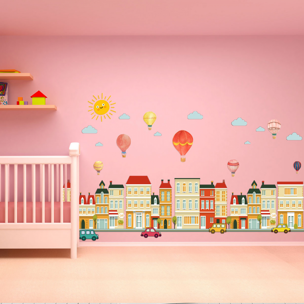 Sticker Decorativ Cladiri si Baloane cu Aer Cald, 50 x 70cm, Autoadeziv, CBD CORAL BEST DEALS Caramiziu deschis 50 cm [7]