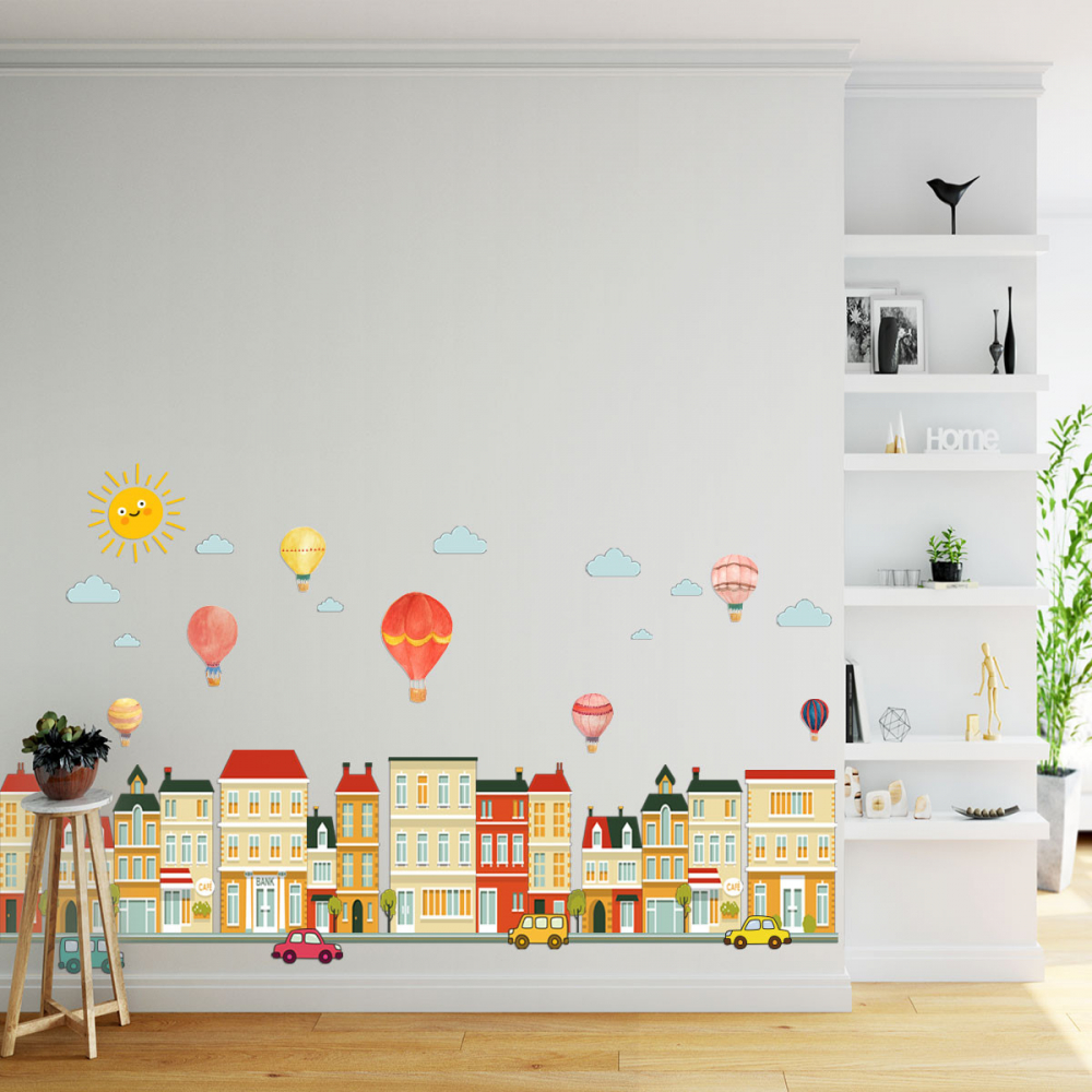Sticker Decorativ Cladiri si Baloane cu Aer Cald, 50 x 70cm, Autoadeziv, CBD CORAL BEST DEALS Caramiziu deschis 50 cm [6]