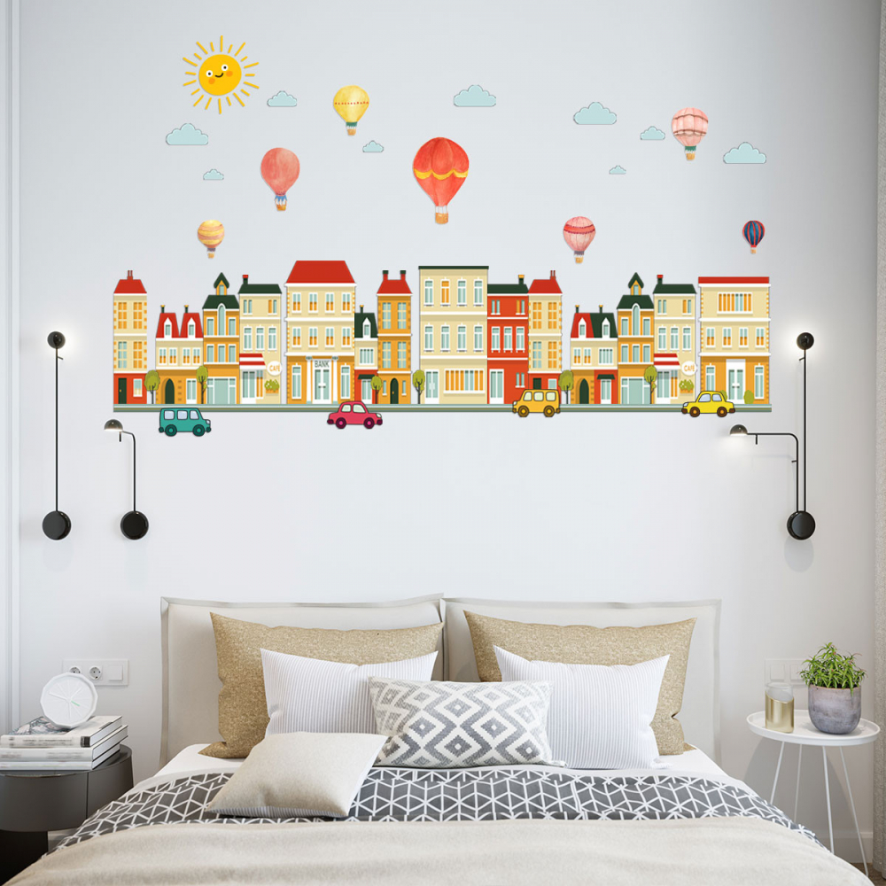 Sticker Decorativ Cladiri si Baloane cu Aer Cald, 50 x 70cm, Autoadeziv, CBD CORAL BEST DEALS Caramiziu deschis 50 cm [4]
