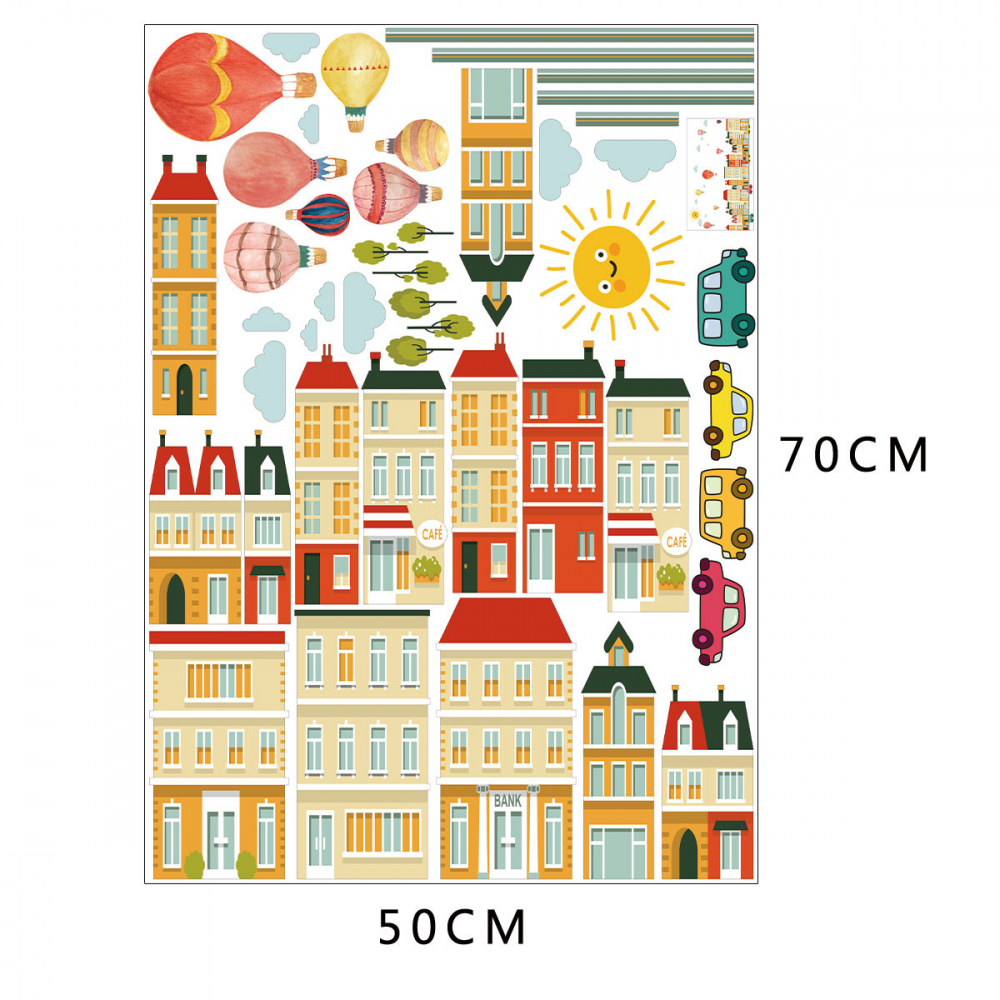 Sticker Decorativ Cladiri si Baloane cu Aer Cald, 50 x 70cm, Autoadeziv, CBD CORAL BEST DEALS Caramiziu deschis 50 cm [3]