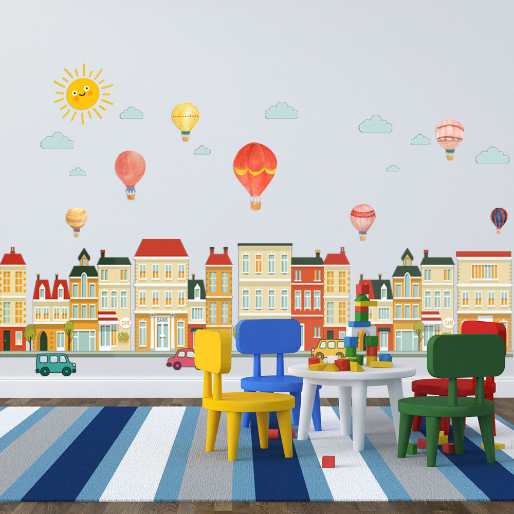 Sticker Decorativ Cladiri si Baloane cu Aer Cald, 50 x 70cm, Autoadeziv, CBD CORAL BEST DEALS Caramiziu deschis 50 cm [8]