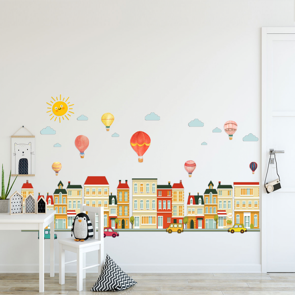 Sticker Decorativ Cladiri si Baloane cu Aer Cald, 50 x 70cm, Autoadeziv, CBD CORAL BEST DEALS Caramiziu deschis 50 cm [5]