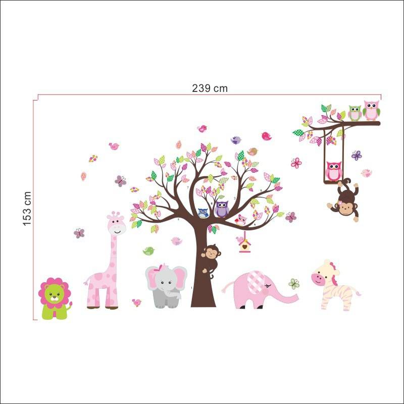 Sticker Decorativ Copac cu Animale de la Zoo , Stickere de perete [5]
