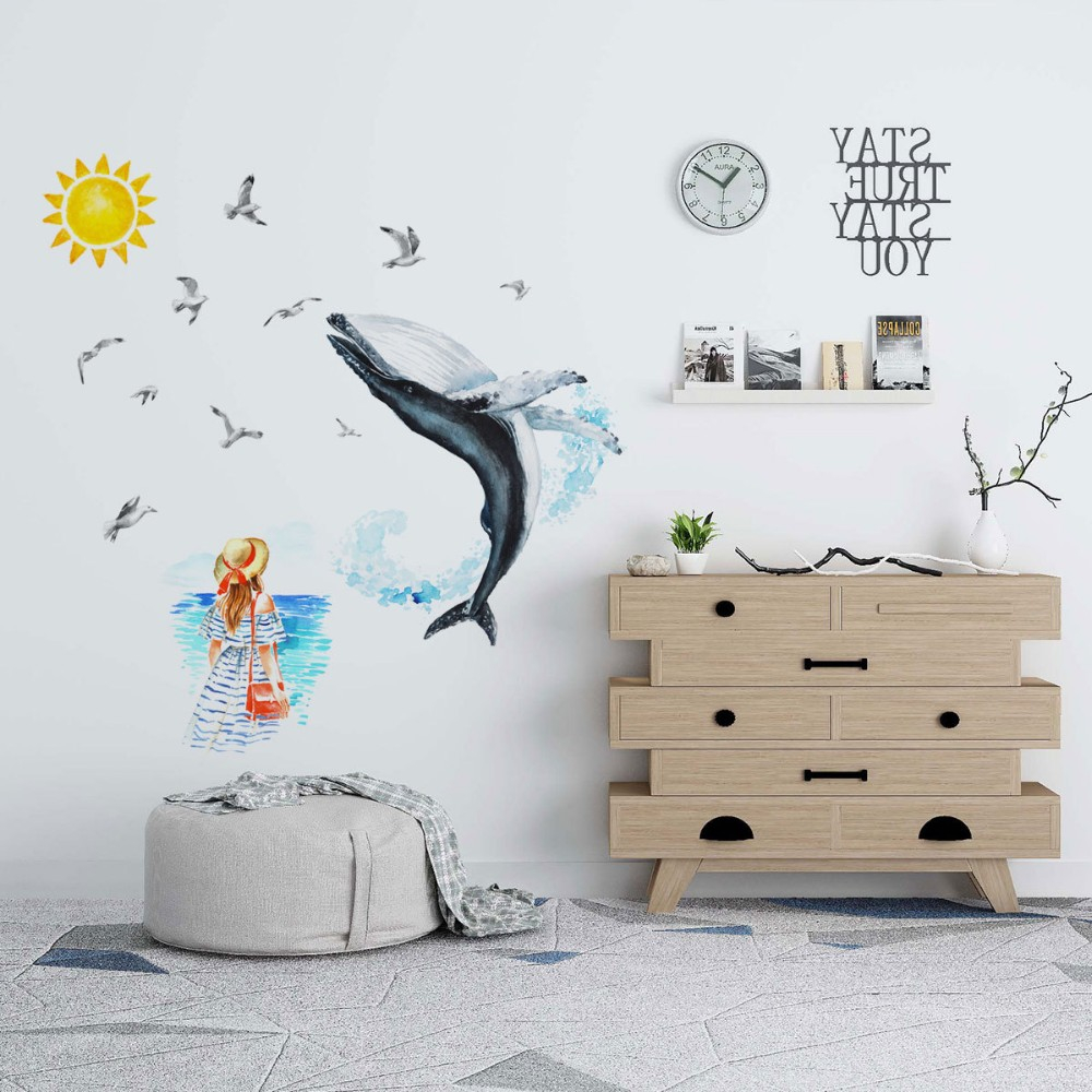 Sticker Decorativ, Doamna si Balena Albastra, Autocolant, Premium, CBD CORAL BEST DEALS Albastru 50 cm [4]