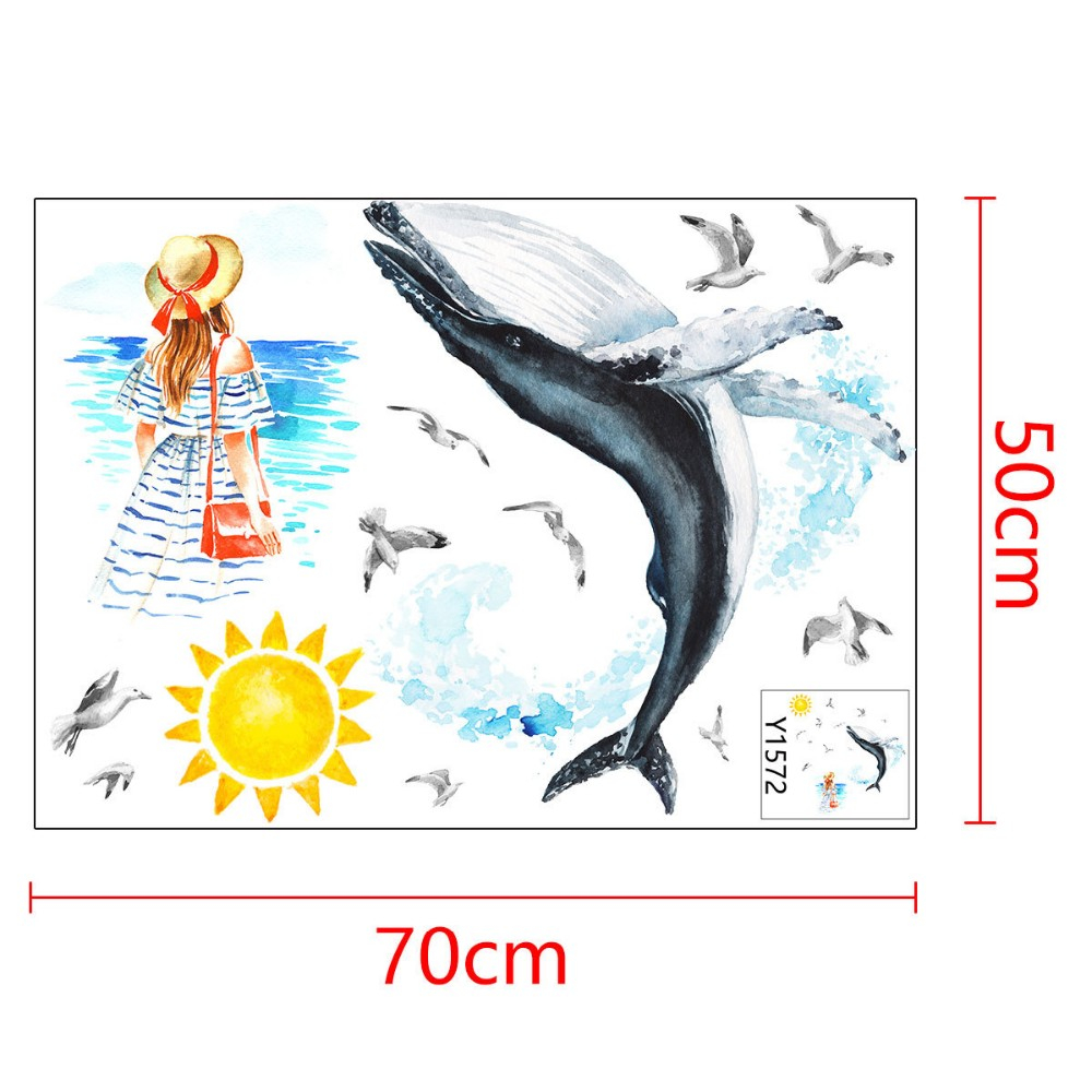 Sticker Decorativ, Doamna si Balena Albastra, Autocolant, Premium, CBD CORAL BEST DEALS Albastru 50 cm [8]