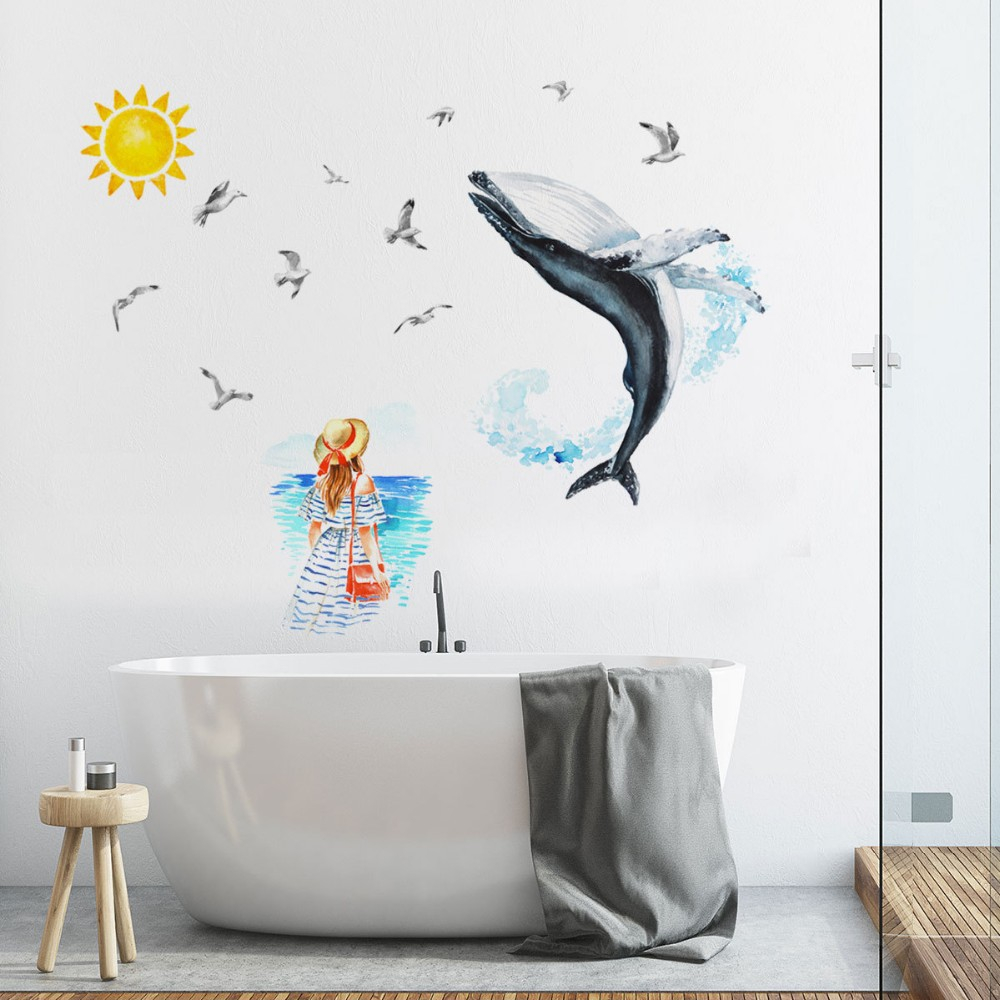 Sticker Decorativ, Doamna si Balena Albastra, Autocolant, Premium, CBD CORAL BEST DEALS Albastru 50 cm [6]