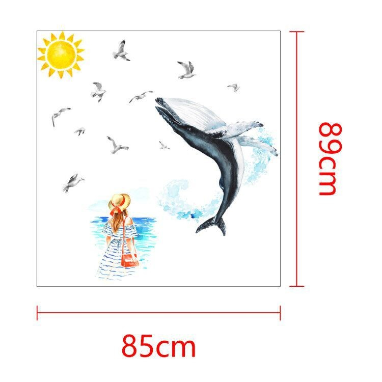 Sticker Decorativ, Doamna si Balena Albastra, Autocolant, Premium, CBD CORAL BEST DEALS Albastru 50 cm [2]