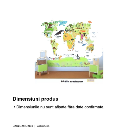 Sticker decorativ educativ cu harta lumii și animale, 60 cm, CoralBestDeals [14]