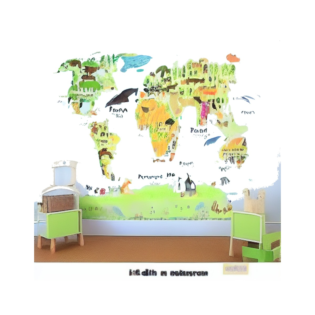 Sticker decorativ educativ cu harta lumii și animale, 60 cm, CoralBestDeals [8]