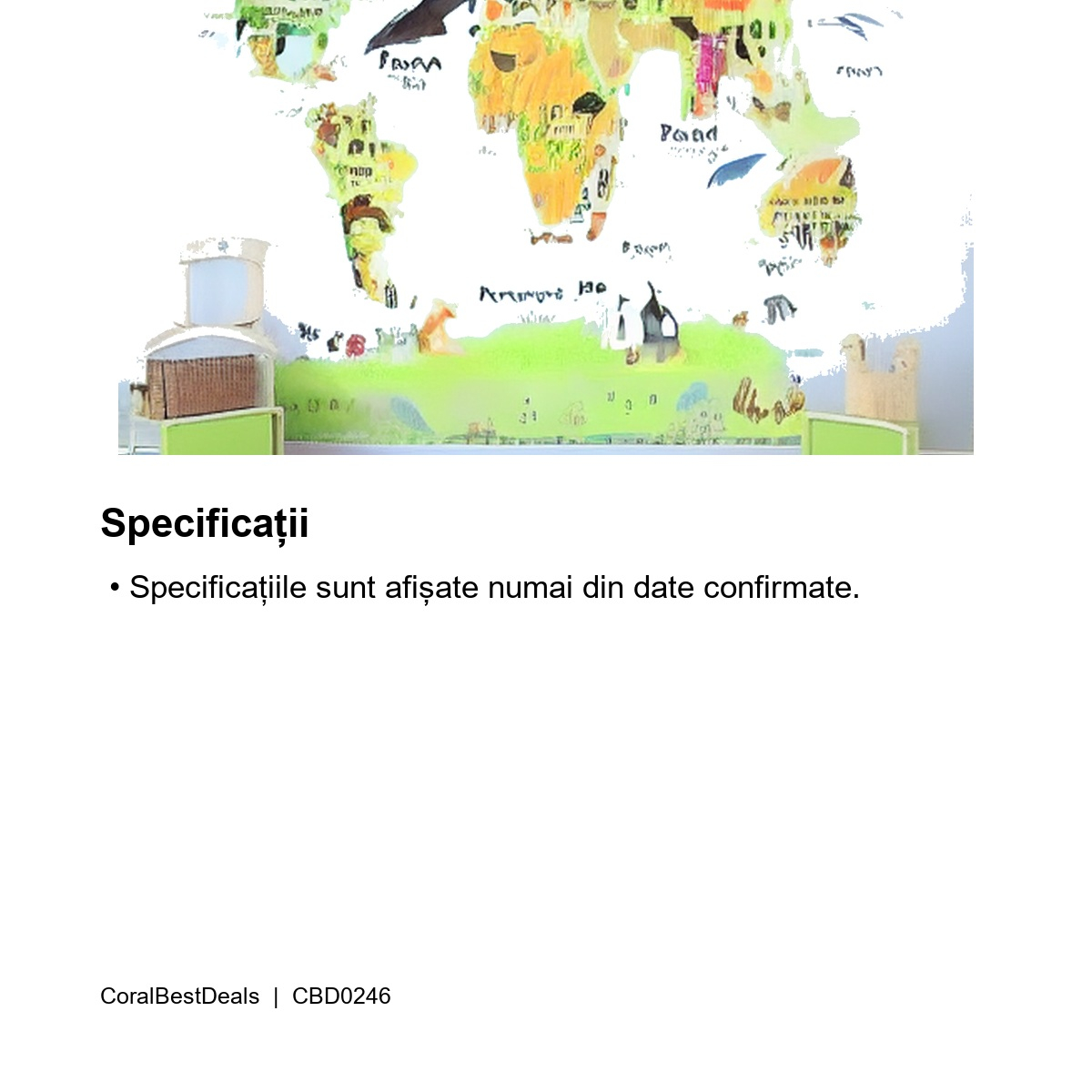 Sticker decorativ educativ cu harta lumii și animale, 60 cm, CoralBestDeals [12]