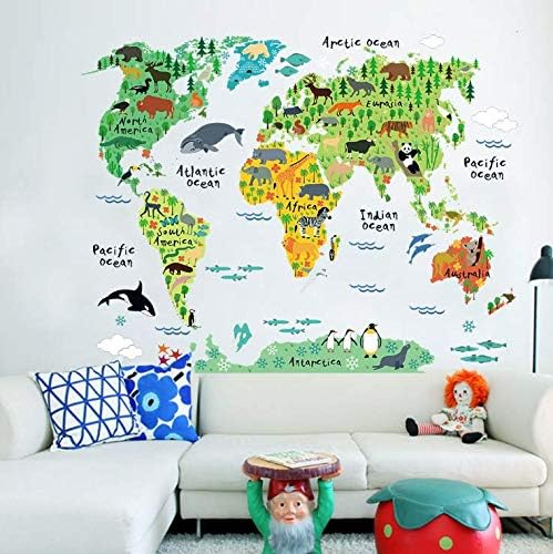 Sticker decorativ educativ cu harta lumii și animale, 60 cm, CoralBestDeals [6]