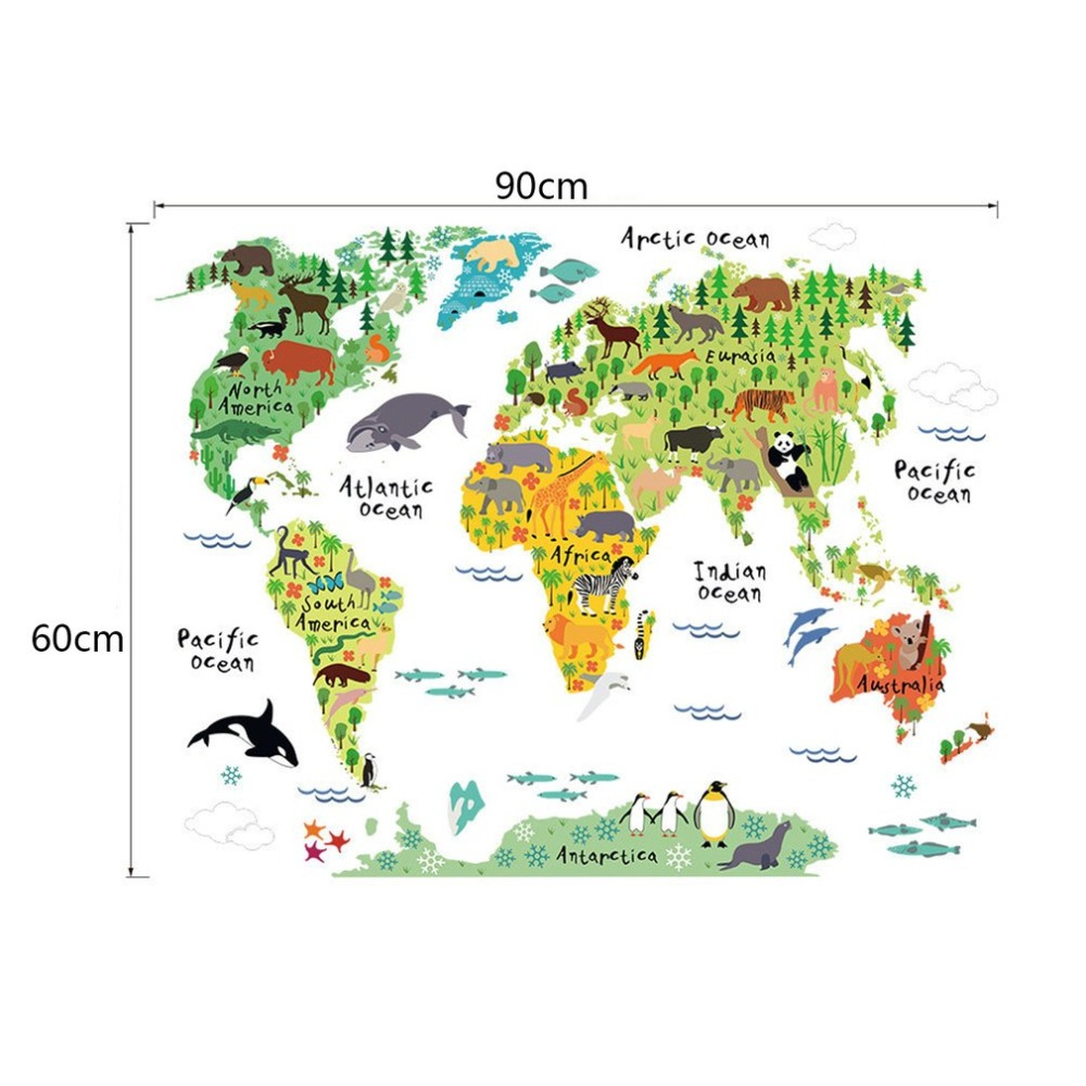 Sticker decorativ educativ cu harta lumii și animale, 60 cm, CoralBestDeals [4]