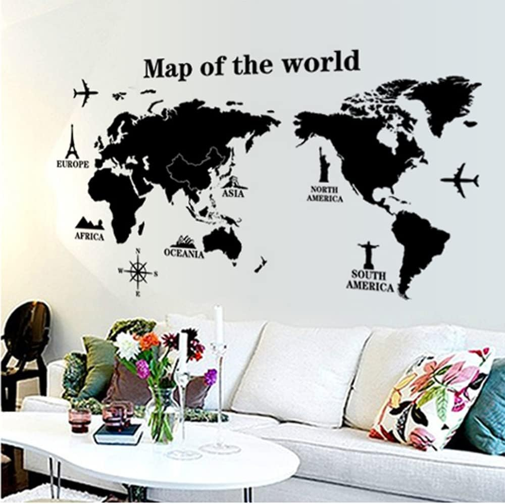 Sticker Decorativ, Harta Lumii cu Continente, Autoadeziv, Negru, CBD CORAL BEST DEALS Negru 60 cm [7]