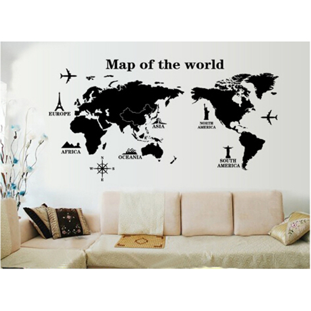 Sticker Decorativ, Harta Lumii cu Continente, Autoadeziv, Negru, CBD CORAL BEST DEALS Negru 60 cm [2]