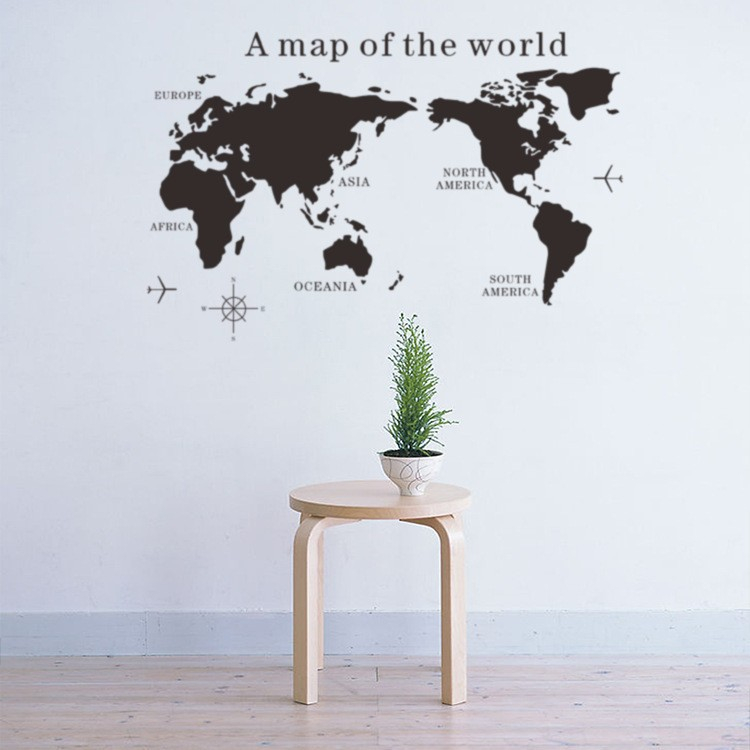 Sticker Decorativ, Harta Lumii cu Continente, Autoadeziv, Negru, CBD CORAL BEST DEALS Negru 60 cm [4]