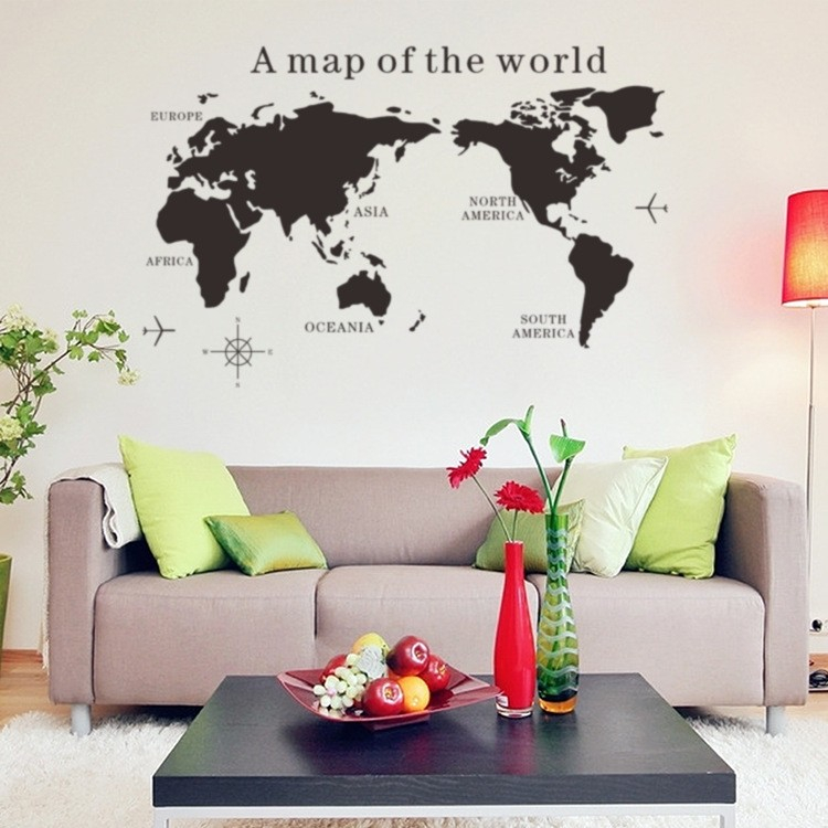 Sticker Decorativ, Harta Lumii cu Continente, Autoadeziv, Negru, CBD CORAL BEST DEALS Negru 60 cm [8]