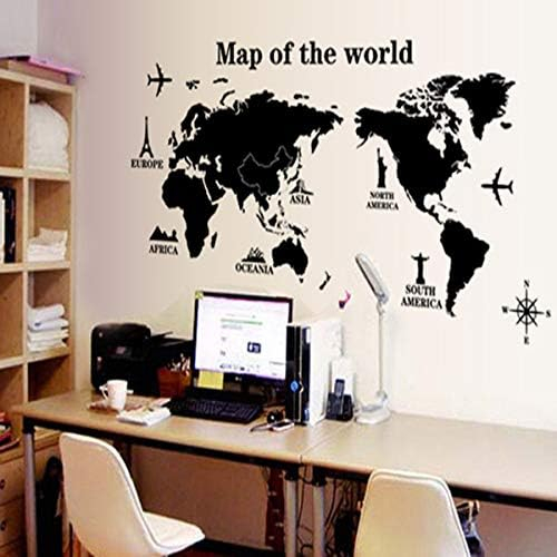 Sticker Decorativ, Harta Lumii cu Continente, Autoadeziv, Negru, CBD CORAL BEST DEALS Negru 60 cm [5]