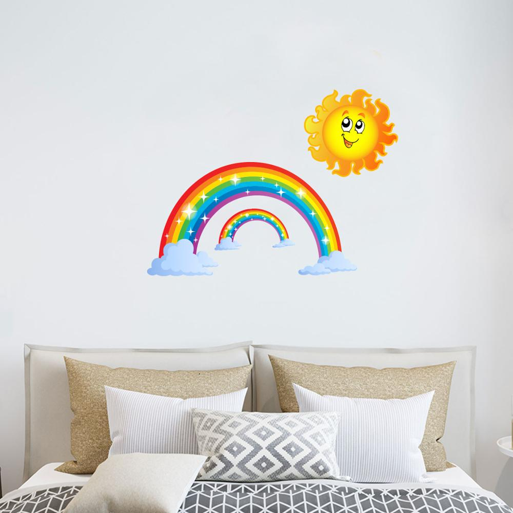 Sticker Decorativ pentru Perete, Curcubee cu Soare Vesel, Autocolant Autoadeziv, Premium, CBD CORAL BEST DEALS Galben Albastru 30 cm [5]