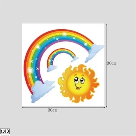 Sticker Decorativ pentru Perete, Curcubee cu Soare Vesel, Autocolant Autoadeziv, Premium, CBD CORAL BEST DEALS Galben Albastru 30 cm [3]