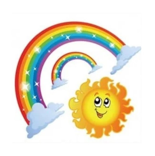 Sticker Decorativ pentru Perete, Curcubee cu Soare Vesel, Autocolant Autoadeziv, Premium, CBD CORAL BEST DEALS Galben Albastru 30 cm [1]