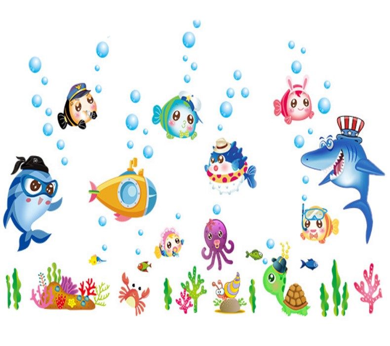 Sticker Decorativ, Pesti, Animale si Plante Marine, 75 x 123cm, Autocolant, CBD CORAL BEST DEALS Albastru marin 50 cm [1]