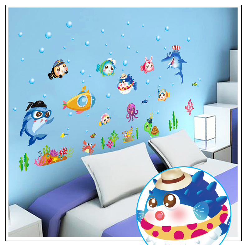 Sticker Decorativ, Pesti, Animale si Plante Marine, 75 x 123cm, Autocolant, CBD CORAL BEST DEALS Albastru marin 50 cm [2]