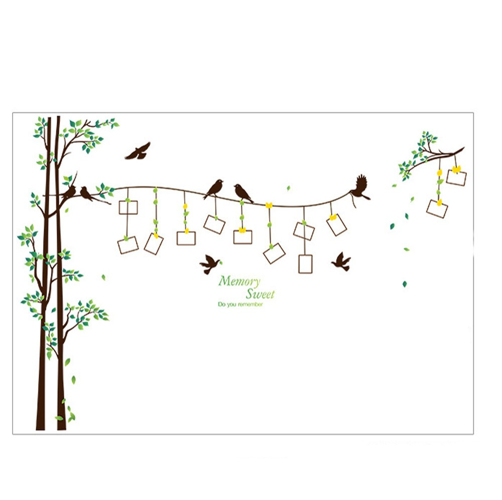 Sticker Decorativ si 12 Rame Foto, Copaci cu Pasari, 290 x 210 cm, CBD CORAL BEST DEALS Verde 60 cm [7]