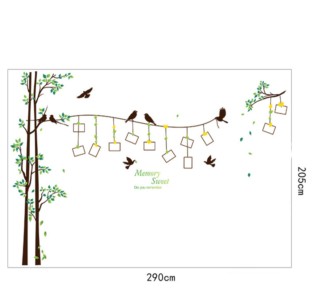 Sticker Decorativ si 12 Rame Foto, Copaci cu Pasari, 290 x 210 cm, CBD CORAL BEST DEALS Verde 60 cm [2]