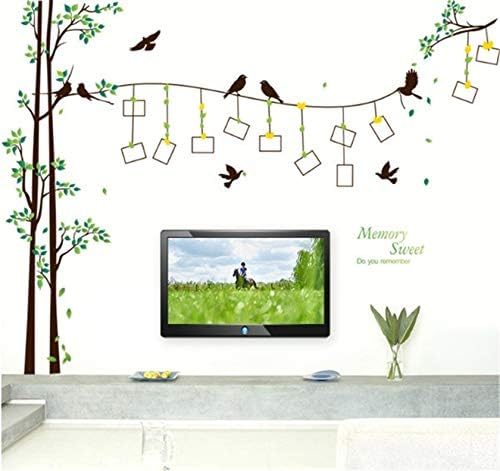 Sticker Decorativ si 12 Rame Foto, Copaci cu Pasari, 290 x 210 cm, CBD CORAL BEST DEALS Verde 60 cm [5]
