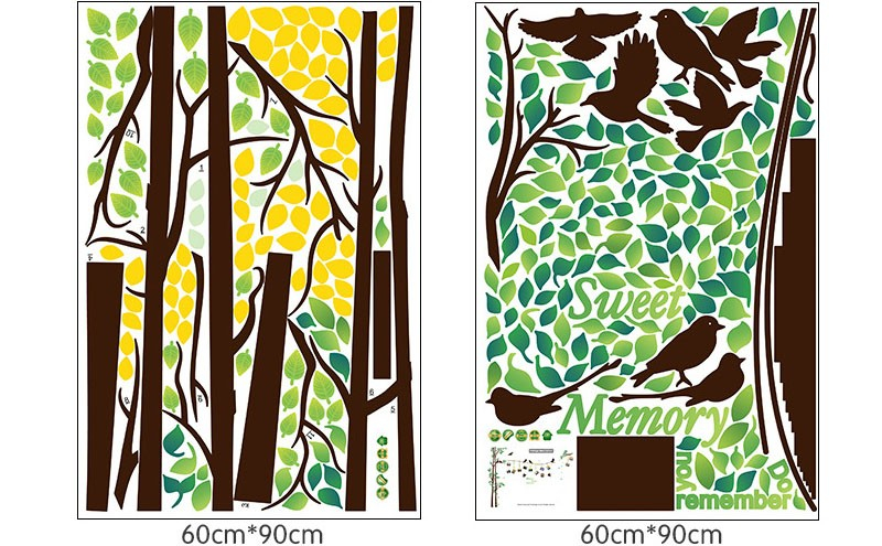Sticker Decorativ si 12 Rame Foto, Copaci cu Pasari, 290 x 210 cm, CBD CORAL BEST DEALS Verde 60 cm [3]