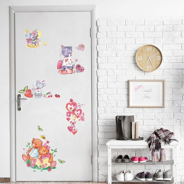 Sticker Decorativ Ursuleti cu Inimioare, Autocolant, Premium, CBD CORAL BEST DEALS Rosu antichizat 50 cm [3]