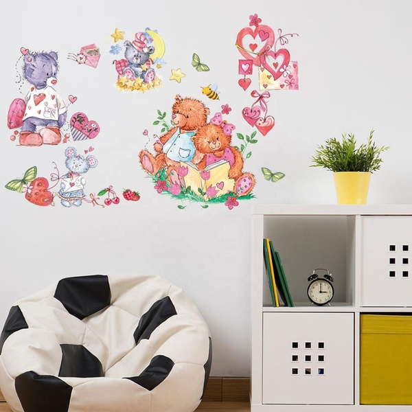 Sticker Decorativ Ursuleti cu Inimioare, Autocolant, Premium, CBD CORAL BEST DEALS Rosu antichizat 50 cm [2]