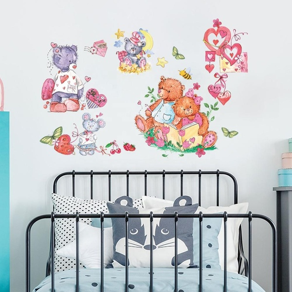 Sticker Decorativ Ursuleti cu Inimioare, Autocolant, Premium, CBD CORAL BEST DEALS Rosu antichizat 50 cm [4]