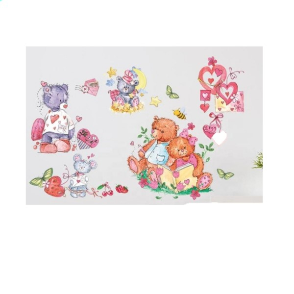 Sticker Decorativ Ursuleti cu Inimioare, Autocolant, Premium, CBD CORAL BEST DEALS Rosu antichizat 50 cm [1]