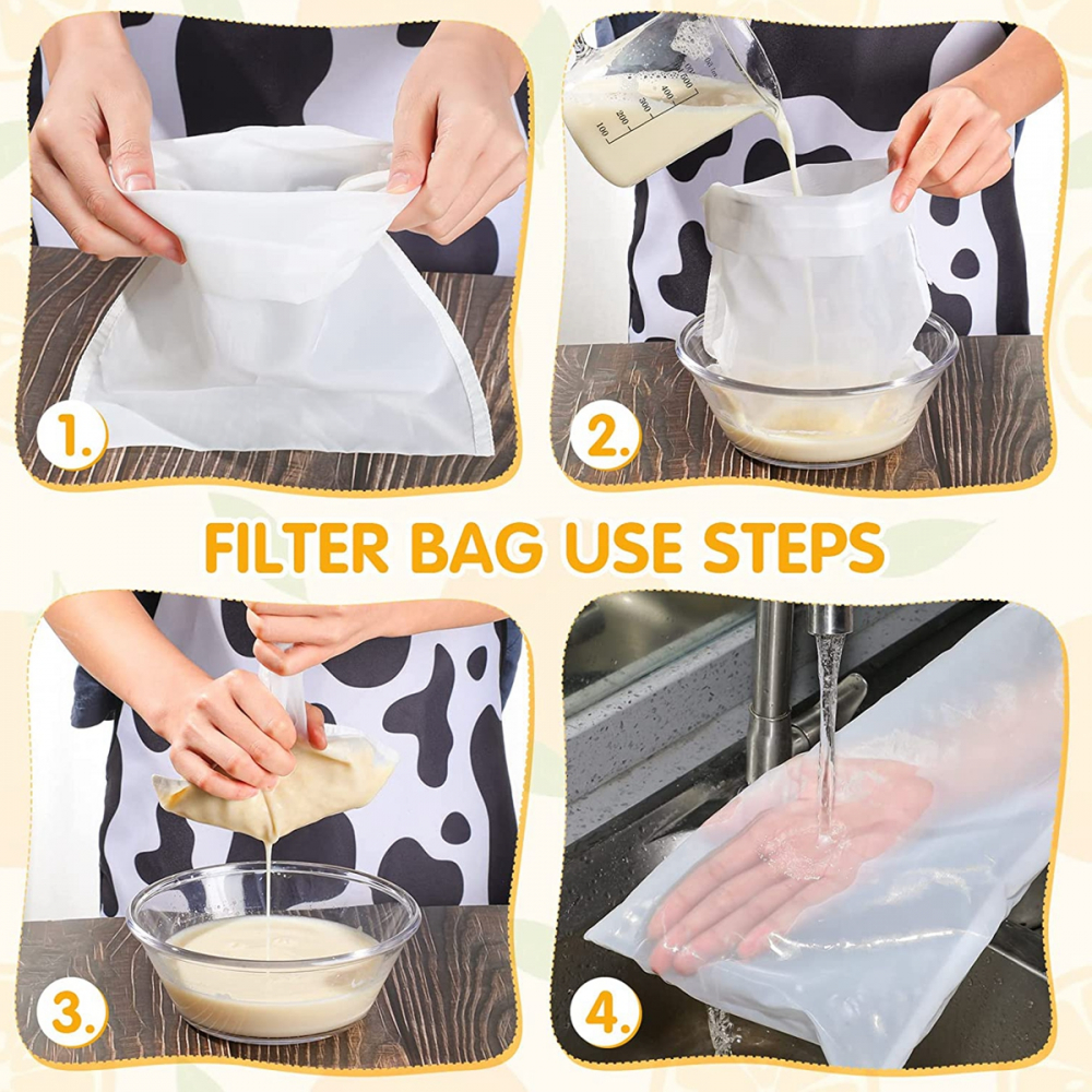 Strecurătoare tip pungă pentru alimente lichide, 30 x 20 cm, cu sită fină și șnur [2]