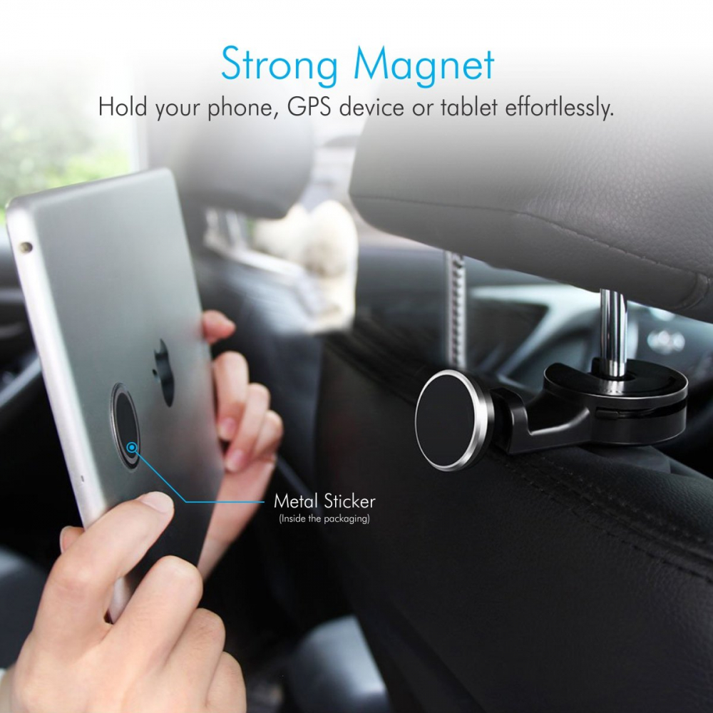 Suport Auto Magnetic pentru Telefon, Tableta, Sacosa, Umbrela, cu prindere pe Tetiera, Compatibil Universal, Negru, CBD CORAL BEST DEALS Negru [2]