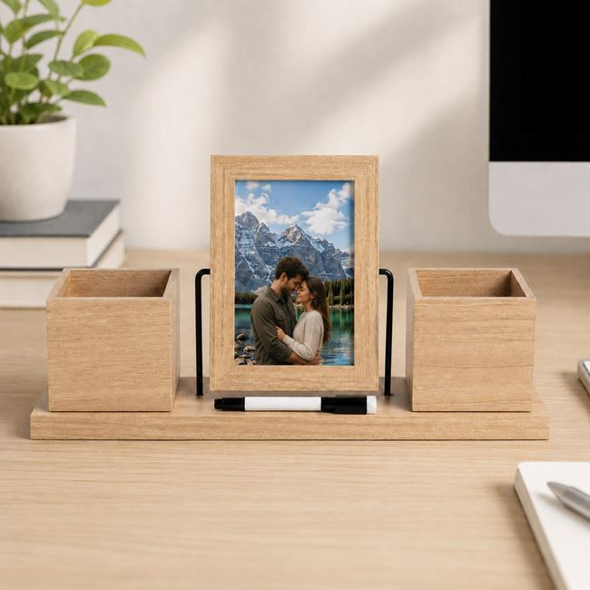 Organizator Birou din Lemn cu Ramă Foto și Tablă Memo, 39 cm [2]