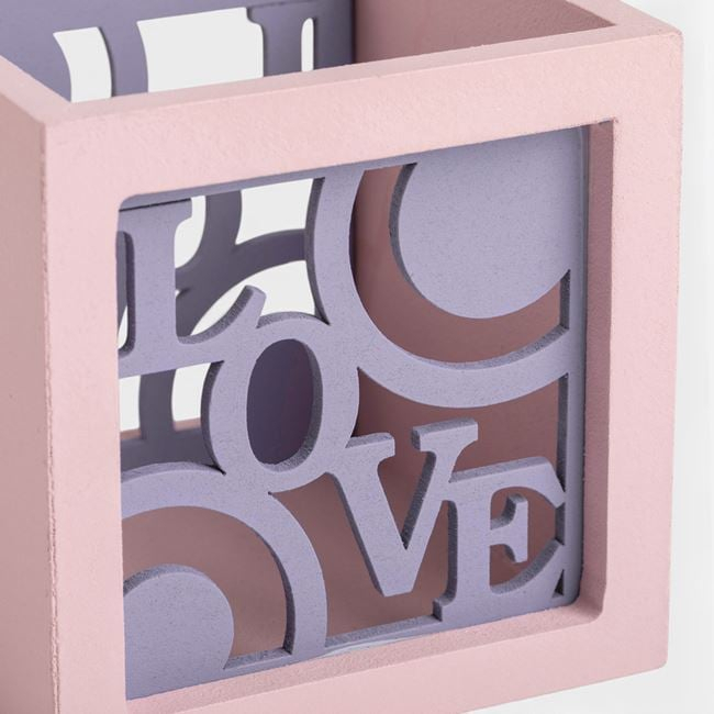 Suport din Lemn pentru Creioane & Pixuri Roz Love 9x9x9cm [3]