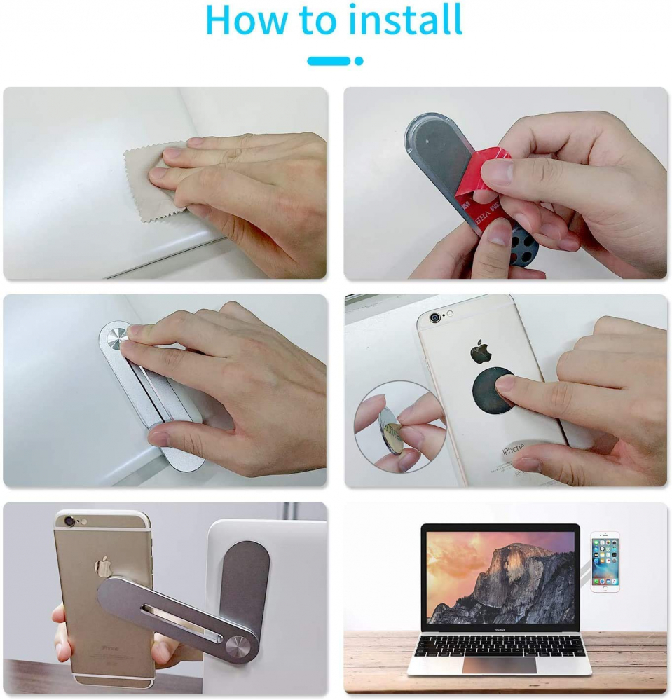 Suport Magnetic pentru Telefon cu Prindere pe Laptop sau Desktop cu Auto-Adeziv din Aluminiu, Premium, Compatibil Universal, CBD CORAL BEST DEALS Gri [7]