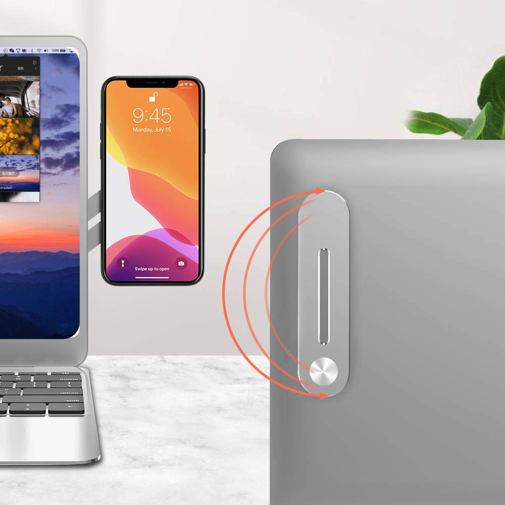 Suport Magnetic pentru Telefon cu Prindere pe Laptop sau Desktop cu Auto-Adeziv din Aluminiu, Premium, Compatibil Universal, CBD CORAL BEST DEALS Gri [10]