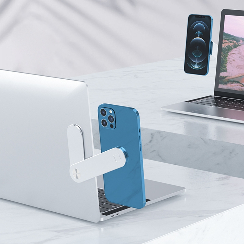 Suport Magnetic pentru Telefon cu Prindere pe Laptop sau Desktop cu Auto-Adeziv din Aluminiu, Premium, Compatibil Universal, CBD CORAL BEST DEALS Gri [6]