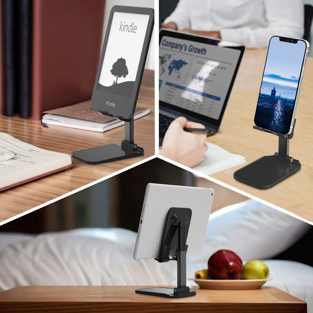 Suport pentru Telefon, Smartphone sau Tableta, pentru Masa sau Birou - Portabil Pliabil cu Reglaj Multiplu Premium Negru, CBD CORAL BEST DEALS Negru [5]