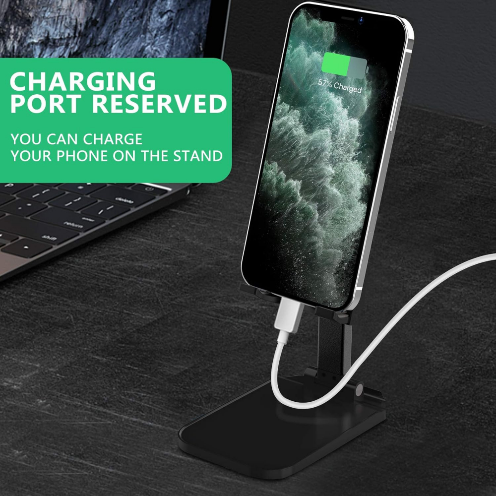 Suport pentru Telefon, Smartphone sau Tableta, pentru Masa sau Birou - Portabil Pliabil cu Reglaj Multiplu Premium Negru, CBD CORAL BEST DEALS Negru [6]