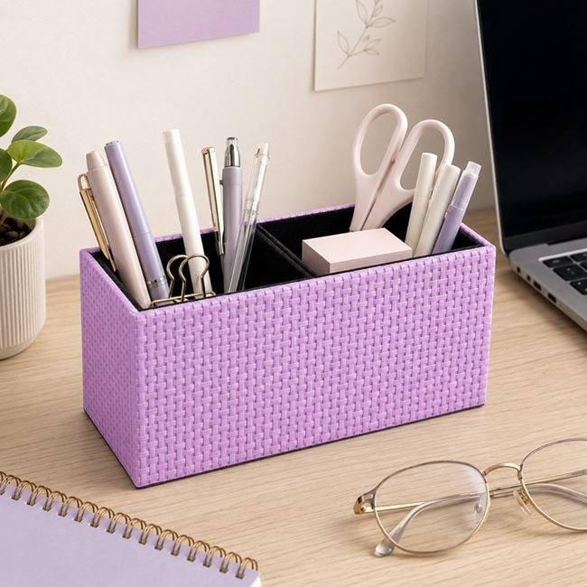 Suport Pixuri Dreptunghiular cu 2 Compartimente din PU Lila 16x7x8cm [2]