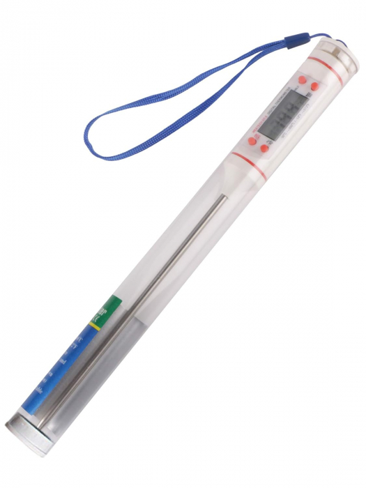 Termometru Digital cu Sonda Metalica de Insertie, Alimentar pentru Mancare si Bauturi, cu, Afisaj LCD, Oprire Automata, Interval de Masurare -50°C 300°C, 4 Butoane si Memorie, Alb, CBD CORAL BEST DEAL [10]