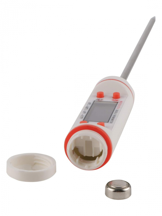 Termometru Digital cu Sonda Metalica de Insertie, Alimentar pentru Mancare si Bauturi, cu, Afisaj LCD, Oprire Automata, Interval de Masurare -50°C 300°C, 4 Butoane si Memorie, Alb, CBD CORAL BEST DEAL [11]