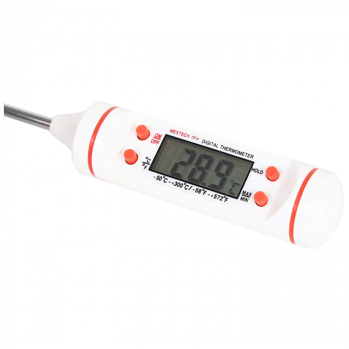Termometru Digital cu Sonda Metalica de Insertie, Alimentar pentru Mancare si Bauturi, cu, Afisaj LCD, Oprire Automata, Interval de Masurare -50°C 300°C, 4 Butoane si Memorie, Alb, CBD CORAL BEST DEAL [12]