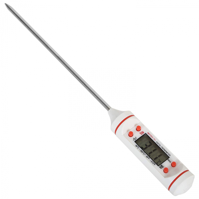 Termometru Digital cu Sonda Metalica de Insertie, Alimentar pentru Mancare si Bauturi, cu, Afisaj LCD, Oprire Automata, Interval de Masurare -50°C 300°C, 4 Butoane si Memorie, Alb, CBD CORAL BEST DEAL [13]
